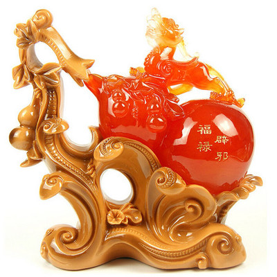 普潤(rùn) 大號(hào)招財(cái)辟邪玉貔貅樹脂工藝品 家居辦公擺件 商務(wù)送禮品 紅葫蘆
